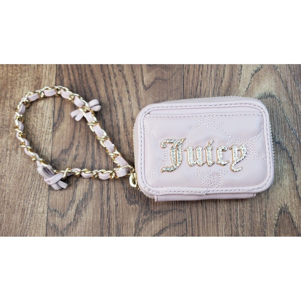 Juicy Couture Demur Zip Around Wristlet Wallet Rhinestones Pink